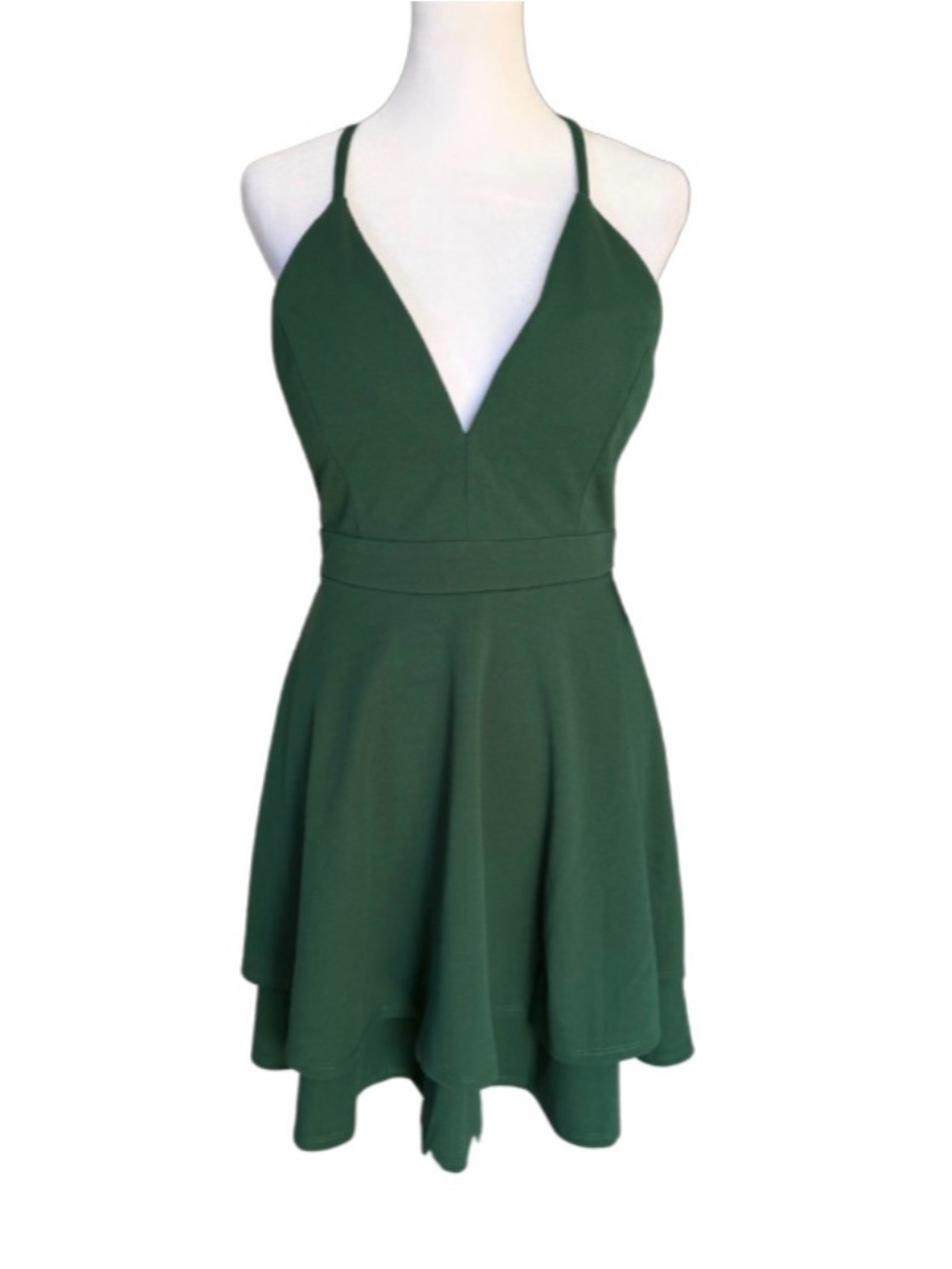 Emerald Sundae Green Lace Back Cutout Skater Dress